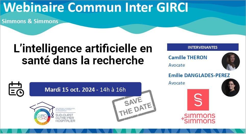 GIRCI SOHO (@gircisoho) on Twitter photo 🔜Webinaire Juridique InterGIRCI | "L'IA en santé dans la recherche"
Maîtres Camille Théron et Emilie Danglades-Perez du cabinet Simmons & Simmons, vous guideront à travers ces enjeux complexes. Inscription via les canaux interne de diffusion
<a href="/CHUdeToulouse/">CHU de Toulouse - compte inactif</a> 🔜Webinaire Juridique InterGIRCI | "L'IA en santé dans la recherche"
Maîtres Camille Théron et Emilie Danglades-Perez du cabinet Simmons & Simmons, vous guideront à travers ces enjeux complexes. Inscription via les canaux interne de diffusion
<a href="/CHUdeToulouse/">CHU de Toulouse - compte inactif</a>