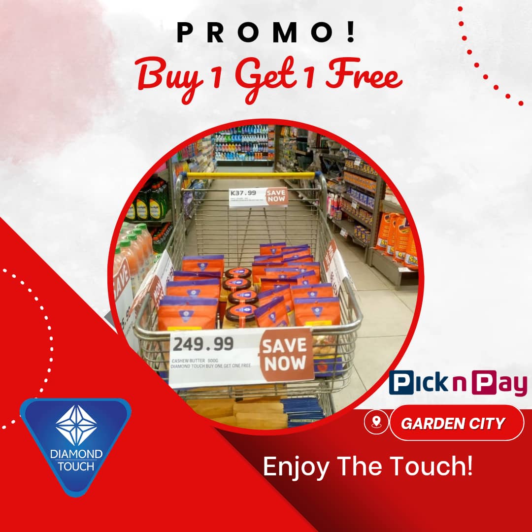 Touch4Diamond's tweet image. Have you heard? Pick n Pay Garden City has a Buy 1 get 1 Free Promo. Get our Diamond Touch Cashew Nuts and Cashew Butter Today!!!

Hurry Hurry while stocks last.

Promo is only running at Pick N Pay Garden City. 

#2for1 #priceslash #picknpay