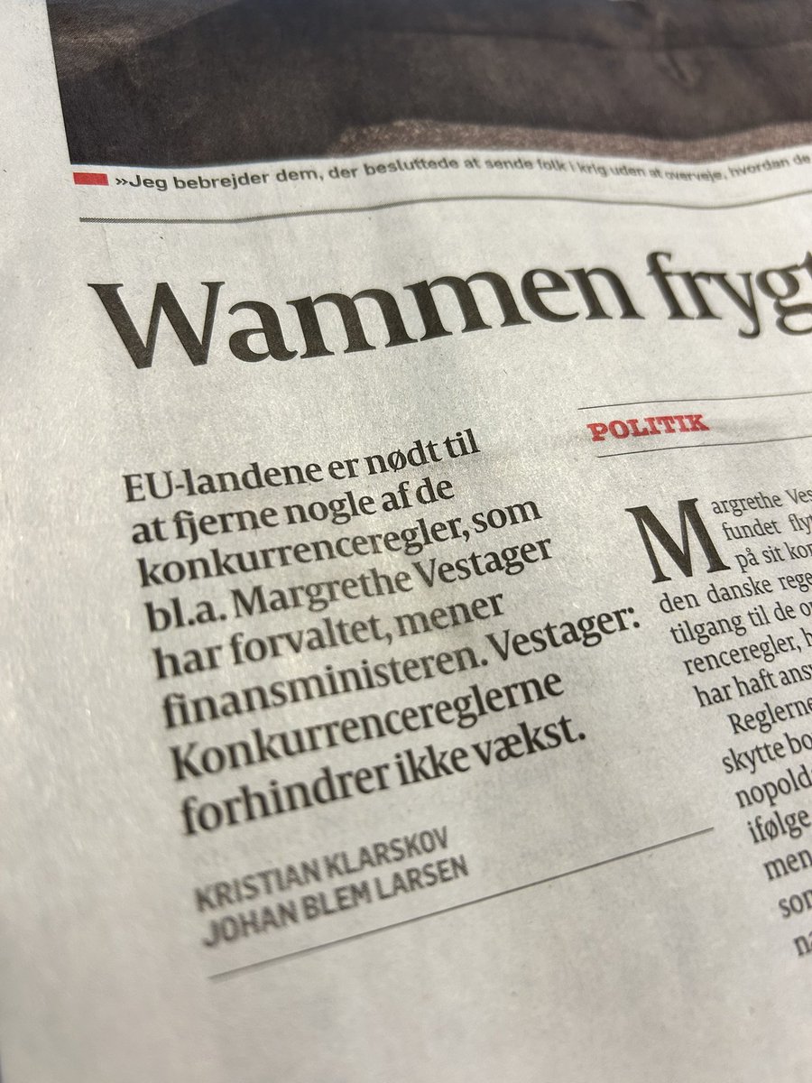 Lars Sandahl Sørensen (@larssandahls) on Twitter photo Finansminister <a href="/NWammen/">Nicolai Wammen</a> leverer den helt rigtige analyse af konkurrencesituationen i EU. Hvis ikke vi får en tidssvarende konkurrencelovgivning, så bliver vi en lille ø i en stor verden. De store virksomheder vil føle sig tvunget til at rykke uden for EU politiken.dk/danmark/politi… Finansminister <a href="/NWammen/">Nicolai Wammen</a> leverer den helt rigtige analyse af konkurrencesituationen i EU. Hvis ikke vi får en tidssvarende konkurrencelovgivning, så bliver vi en lille ø i en stor verden. De store virksomheder vil føle sig tvunget til at rykke uden for EU politiken.dk/danmark/politi…