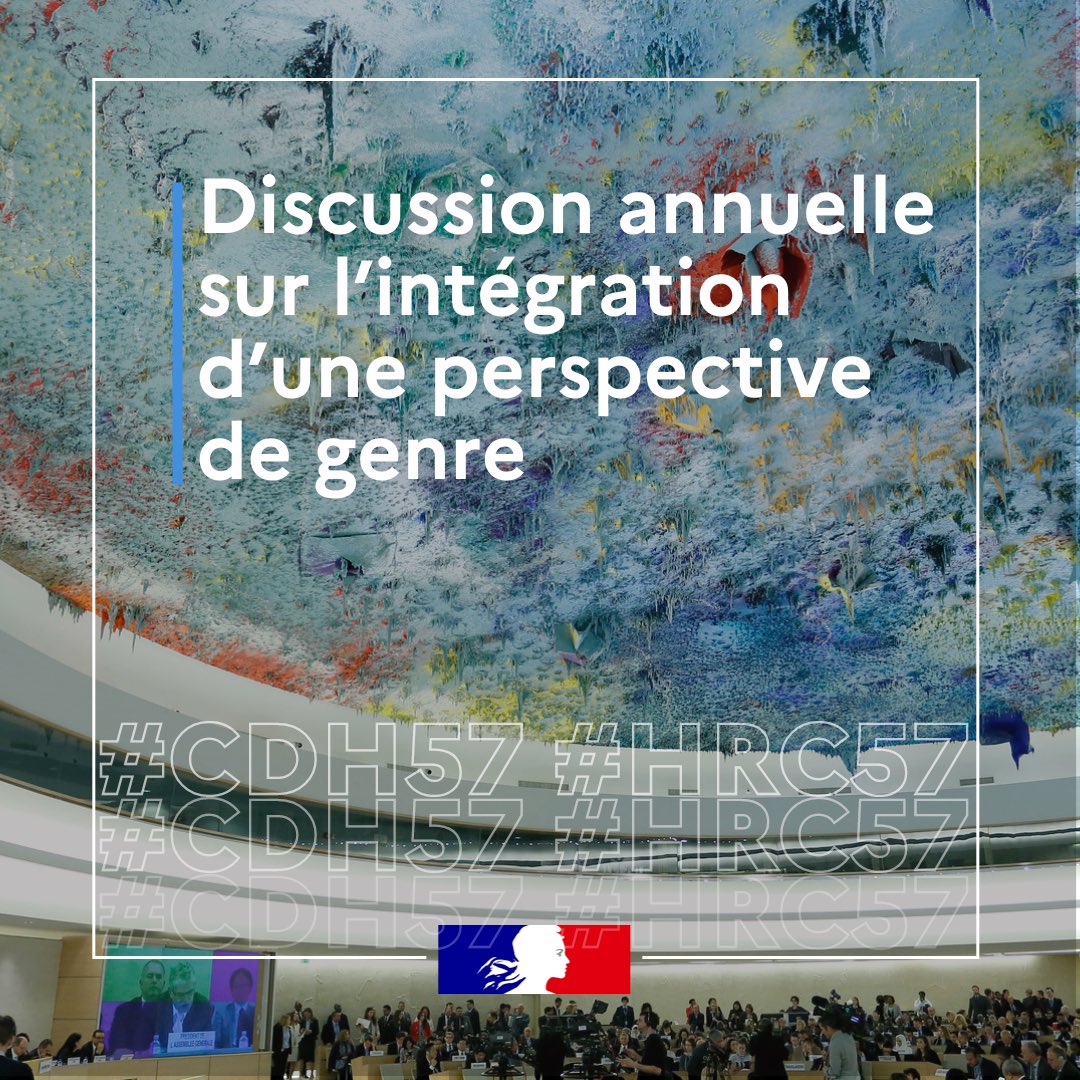 #HRC57 | Tenir la promesse de la Déclaration universelle des droits de l’Homme, c’est lutter contre les inégalités de genre. Car la parité est la condition d’une société juste &amp; inclusive, la 🇫🇷soutient la #GR40 du #CEDAW pour la participation des femmes aux processus de décision