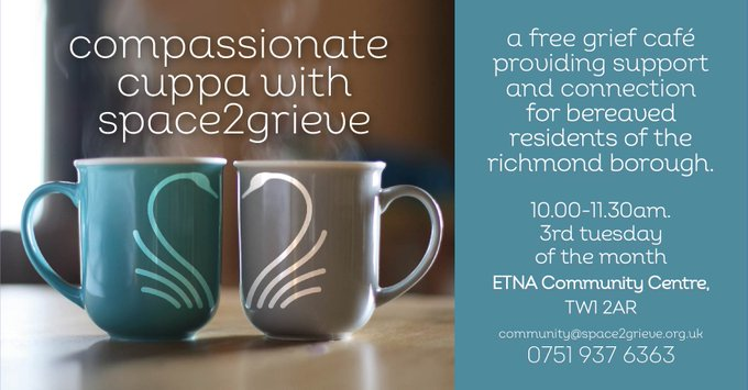 space2grieve's tweet photo. If you would like a comfortable and safe space to chat with other bereaved people, drop in and join us for a cuppa @ETNACentre next Tuesday 15 October.    
All welcome ☕️

@LBRUT
@FundHampton
@RPLC1786
@bobwillisfund https://t.co/vD6funF2L9