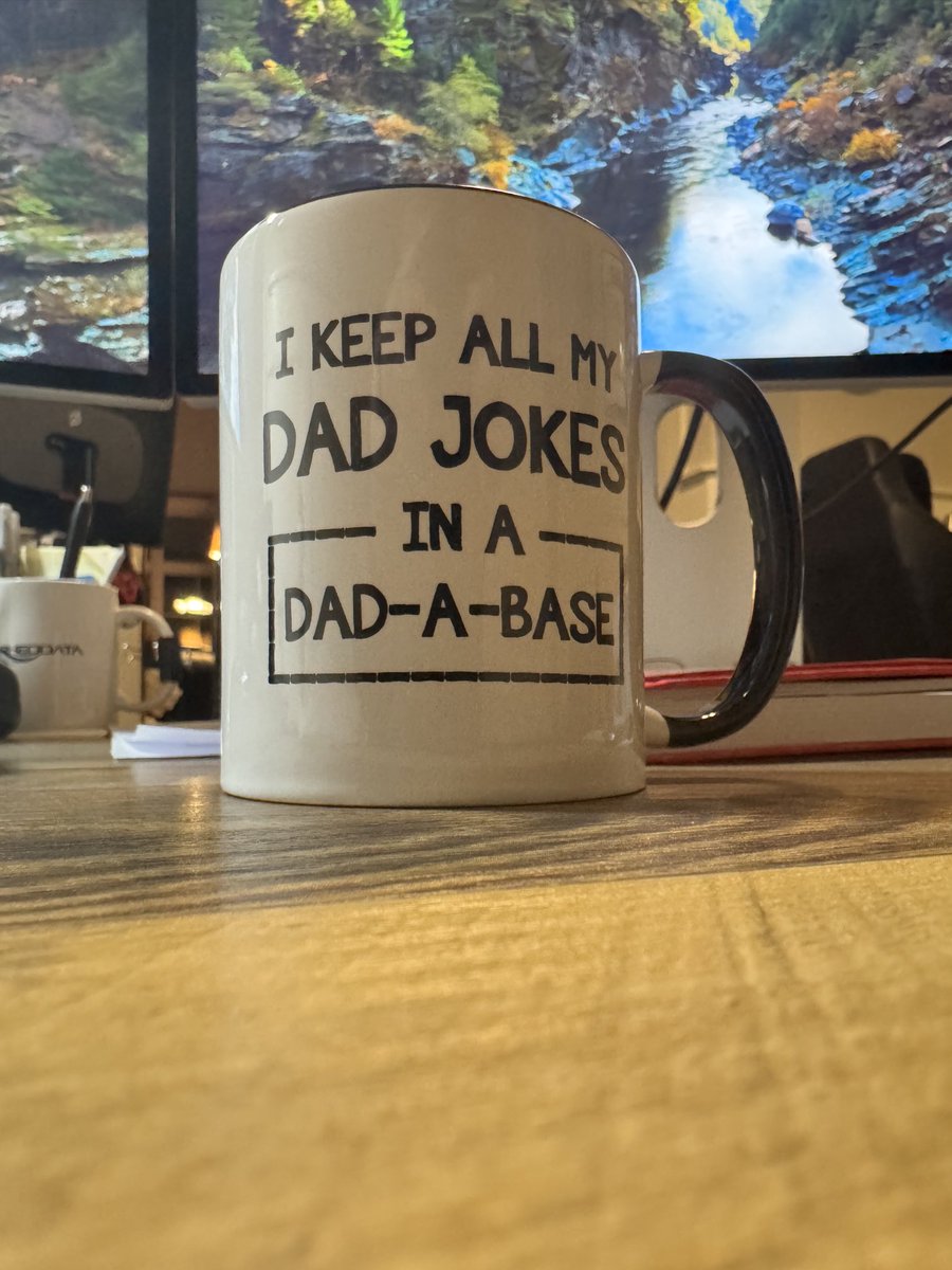 dbasolved's tweet photo. I put all my dad jokes in to a dad-a-base and my chai tea! #dadjokes #badhumor @oracleace @RheodataLLC @RMOUG_ORG @GAOUG_ORG #oracle https://t.co/f74yJp947l