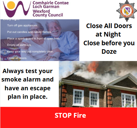 wexfordcoco's tweet photo. As Fire Safety Week comes to a close, we remind you how important it is to close doors at home. Close doors at night & when leaving the house. Closing doors will slow the spread of smoke & fire and provide valuable time in allowing you & your family time to escape.
#24FSW #STOPFire