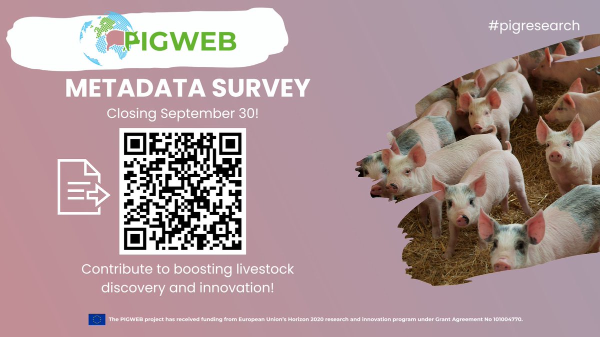 PIGWEB (@pigweb_h2020) on Twitter photo Survey closing today, do not miss your chance to help develop new metadata standards! 🚨 🐷
PIGWEB is gathering metadata to develop a livestock standard. Using a standard framework helps researchers in driving innovation and discovery!
👉 bit.ly/4e5kq48
<a href="/suspigt/">Claudia Kasper</a> Survey closing today, do not miss your chance to help develop new metadata standards! 🚨 🐷
PIGWEB is gathering metadata to develop a livestock standard. Using a standard framework helps researchers in driving innovation and discovery!
👉 bit.ly/4e5kq48
<a href="/suspigt/">Claudia Kasper</a>