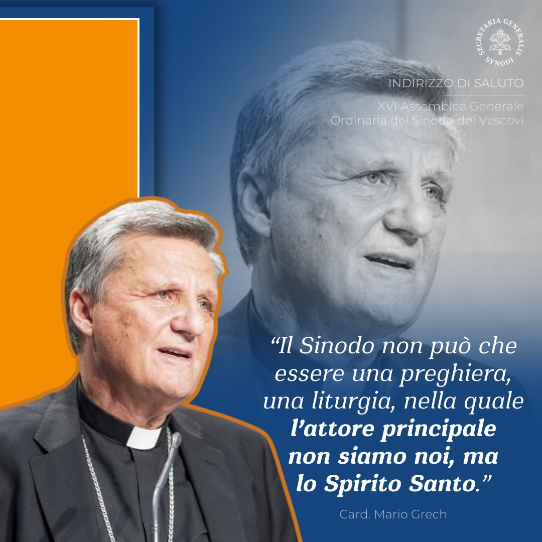 Synod.va (@synod_va) on Twitter photo The Holy Father reminded us of this at the very beginning of the synodal journey: "The Synod is an ecclesial moment, and the protagonist of the Synod is the Holy Spirit. If there is no Spirit, there will be no Synod" (@pontifex, 9 oct 2021). <a href="/GrechMario/">Card. Mario Grech</a> The Holy Father reminded us of this at the very beginning of the synodal journey: "The Synod is an ecclesial moment, and the protagonist of the Synod is the Holy Spirit. If there is no Spirit, there will be no Synod" (@pontifex, 9 oct 2021). <a href="/GrechMario/">Card. Mario Grech</a>