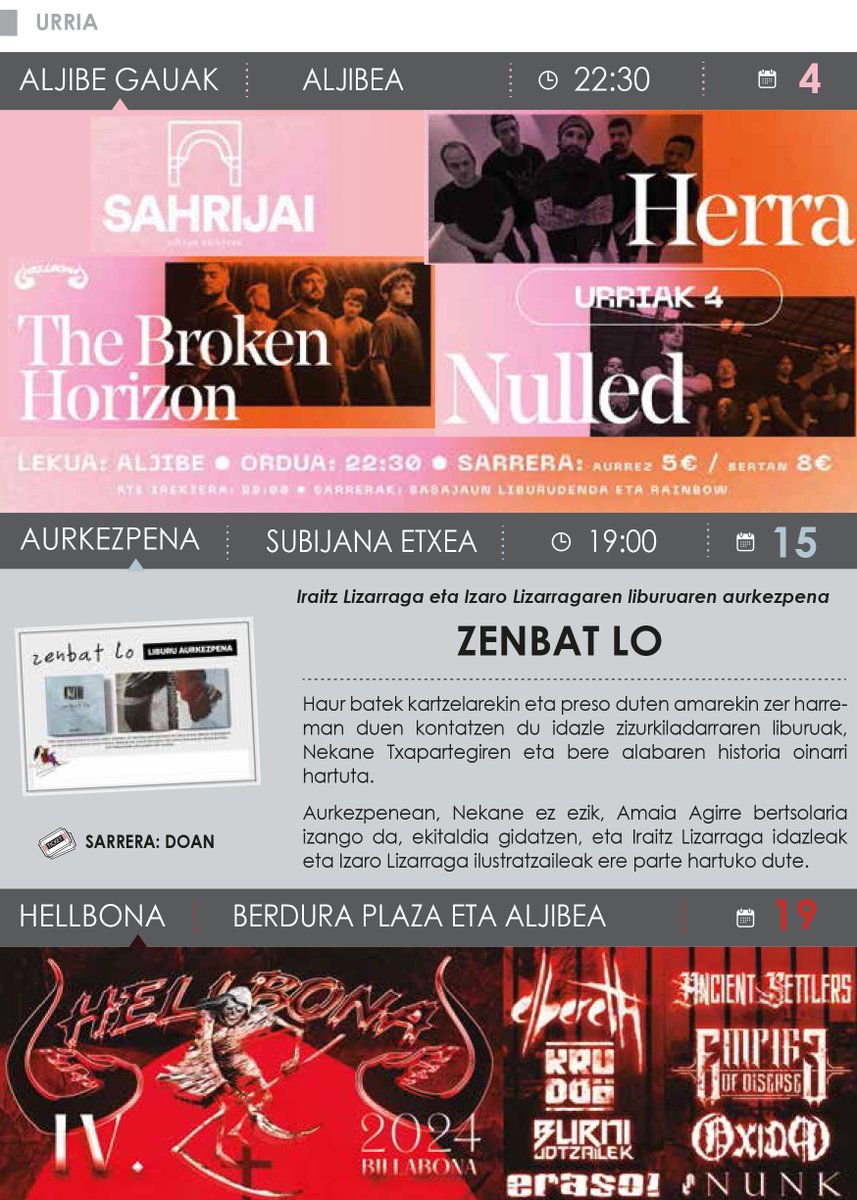 VillabonaUdala's tweet photo. Urriko Kultur egitaraua argitaratu du Kultura sailak.
Eskaintza zabal eta anitza izango dugu:
Anari-ren kontzertua, musika Aljibean, "Zenbat lo" liburuaren aurkezpena, HellBona Heavy metal jaialdia, haur eta helduentzako antzerkiak, opera, zinea...
#Kultura #Urria #AmasaVillabona https://t.co/iwoWcdtfby