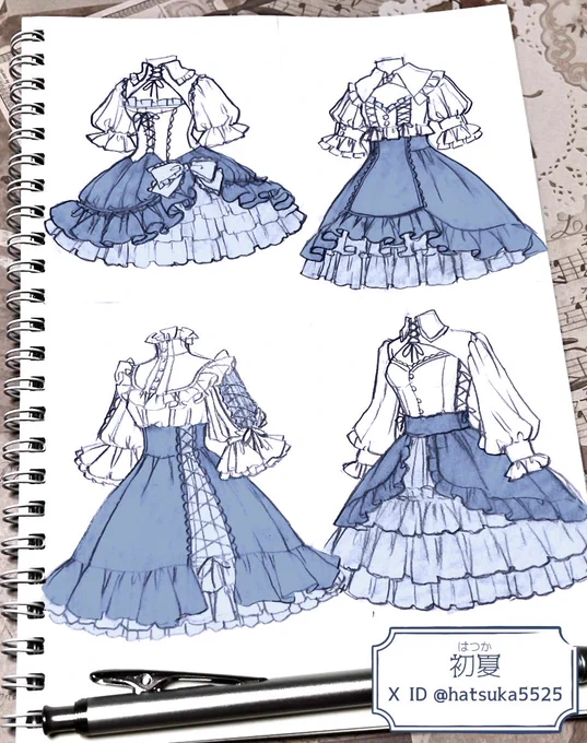 お洋服のアイデアスケッチです
ブラウスとスカートのアイデア💡
デザイン真似するのOKなので良かったら参考にしてね☺️
#今月描いた絵を晒そう 
#イラスト #一次創作 