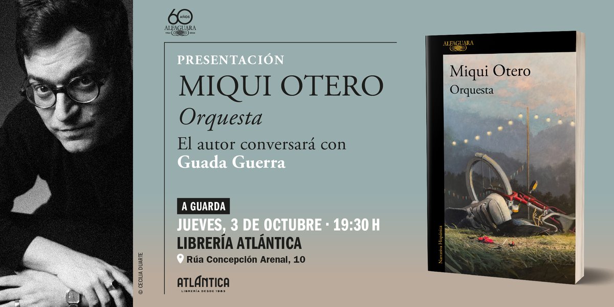 Alfaguara (@alfaguaraes) on Twitter photo 🥁 Nuestra Orquesta toca en #AGuarda ⬇️
🗓️ 3 de octubre
⏰ 19:30h
📖 <a href="/MiquiOtero/">Miqui Otero</a> conversará sobre «Orquesta» con <a href="/GuadaGuerra/">Guada Guerra</a>
📍 Librería Atlántica 🥁 Nuestra Orquesta toca en #AGuarda ⬇️
🗓️ 3 de octubre
⏰ 19:30h
📖 <a href="/MiquiOtero/">Miqui Otero</a> conversará sobre «Orquesta» con <a href="/GuadaGuerra/">Guada Guerra</a>
📍 Librería Atlántica