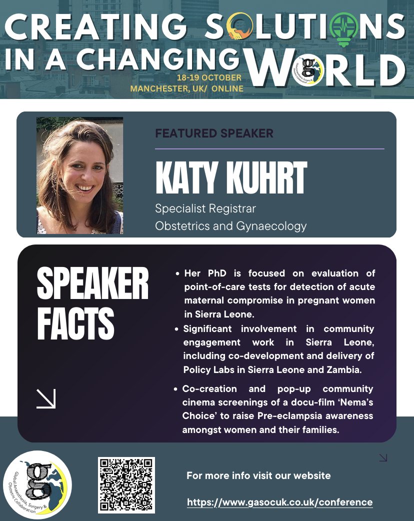 Delighted to have Dr Katy Kurht join us to talk about her work in evaluating POC tests for detection of acute illness in pregnant women in Sierra Leone 

Register now: bit.ly/gasoc2024

#creatingsolutions #globalhealth #GASOC2024