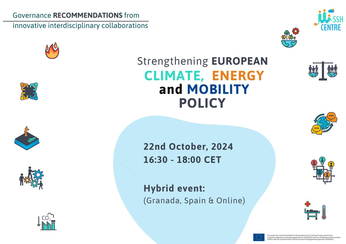 📚 Join us for the SSH CENTRE Book Launch &amp; Panel Hybrid Event (Granada, Spain) and online ! We’re celebrating the release of three open-access books with policy recommendations on climate, energy, and mobility strategies for the EU Green Deal. 🌍✨

sshcentre.eu/governance-rec…