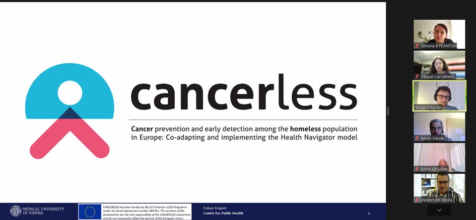 GrabovacGroup's tweet photo. @FragTobias presented today at the first in line of  @FEANTSA webinars focusing on #homelessness and #health and presented some results on health and barriers to access #services in people experiencing homelessness from the @CANCERLESS_EU project. Follow for more infos! https://t.co/S3QkQYhqjC