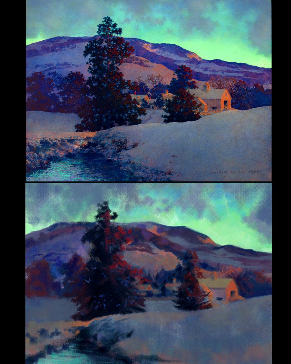 BruiisedPeach's tweet photo. Maxfield Parrish color study. 2 hours on clip studio paint. https://t.co/d9sWgRRJvp