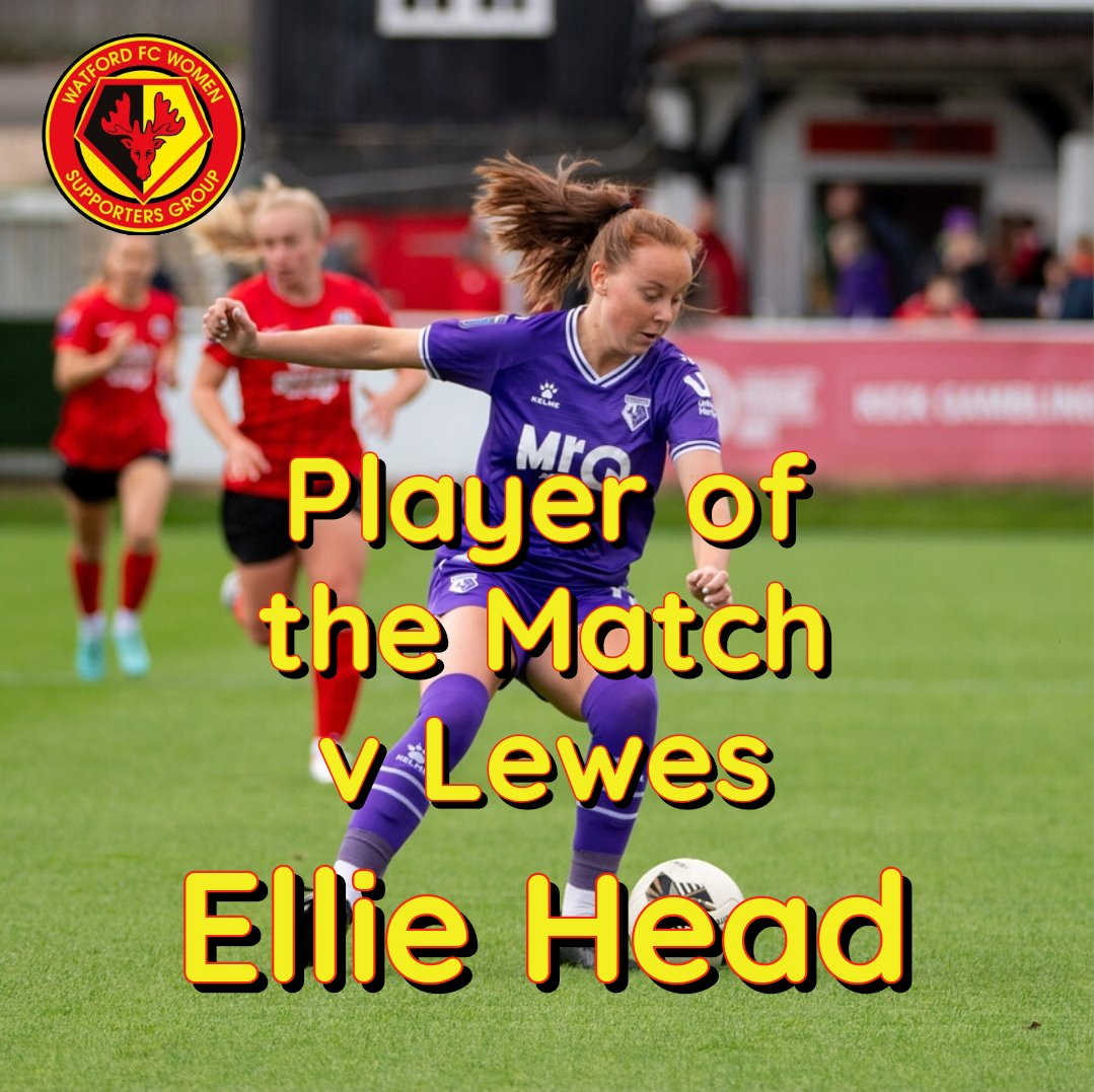 The Watford FC Women Supporters Group Player of the Match, for yesterday's 1-0 win at Lewes, voted by the fans, is <a href="/EllieHead19/">Ellie Head</a> Well played Ellie! #watfordfc 
Original photo by <a href="/aw_images/">Andrew Waller Images</a>