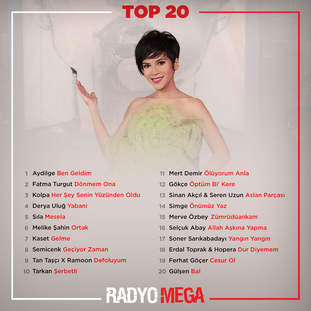 radyo_mega's tweet image. Radyo Mega Top 20📻📌 39. Hafta
#aydilge #fatmaturgut #kolpa #deryauluğ #sıla #radyomega