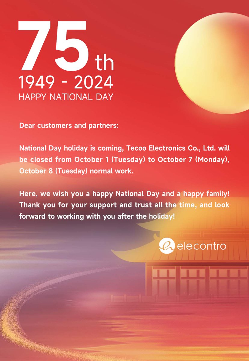 elecontro2's tweet image. 🎈Happy 75th National Day to our beautiful country! 🎈
At elecontro®, we&apos;re proud to contribute to our nation&apos;s growth and progress. Join us in celebrating this special occasion with gratitude for our heritage and optimism for our future.💪⭐
#NationalDay #ODM #controlboard