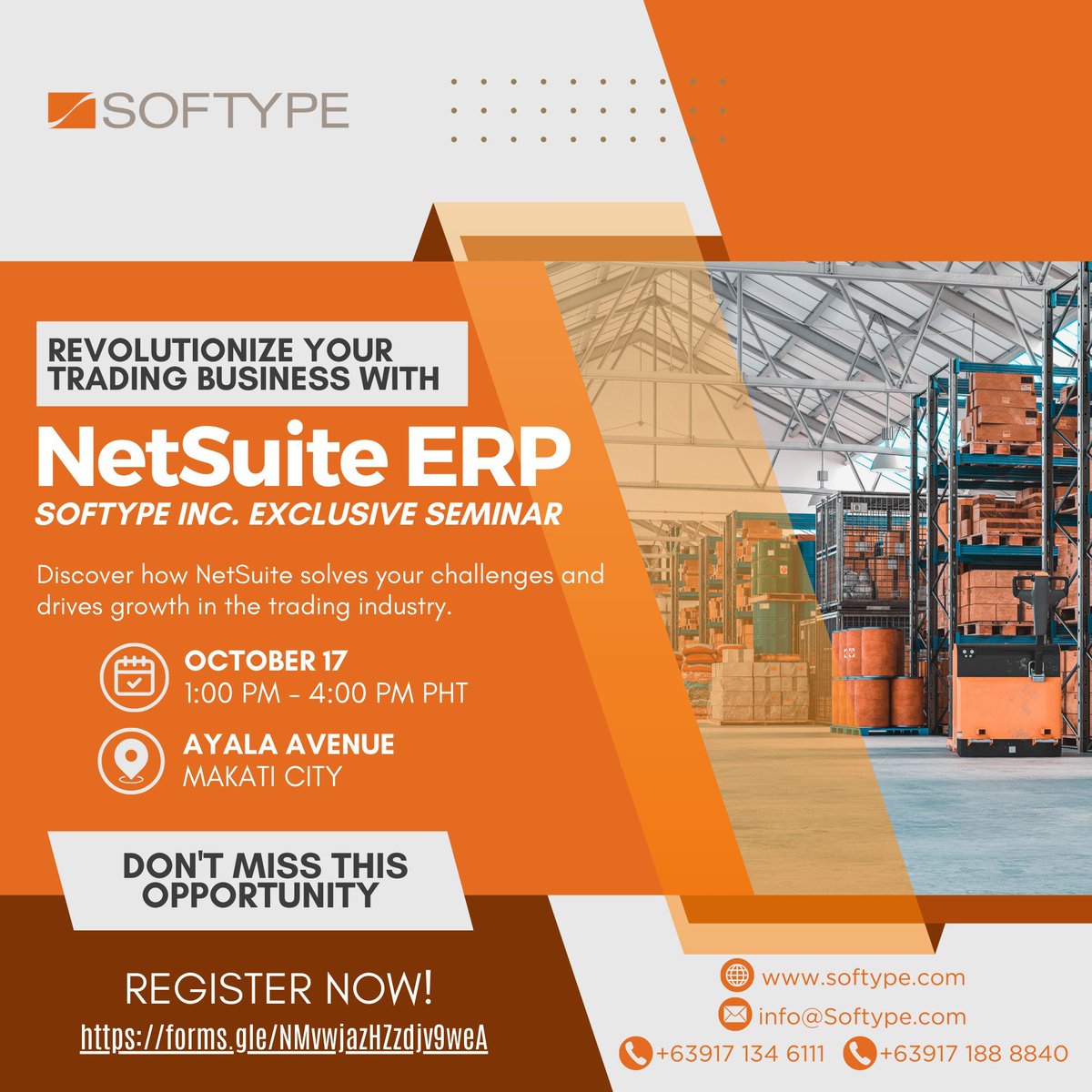 Elevate Your Trading Business with NetSuite ERP!

Discover how NetSuite ERP can enhance your trading operations through live demos, expert insights, and valuable networking.

Register buff.ly/3XZqC8F

#NetSuiteERP #Softype #Trading #Seminar #ERP #NetSuiteSolutions