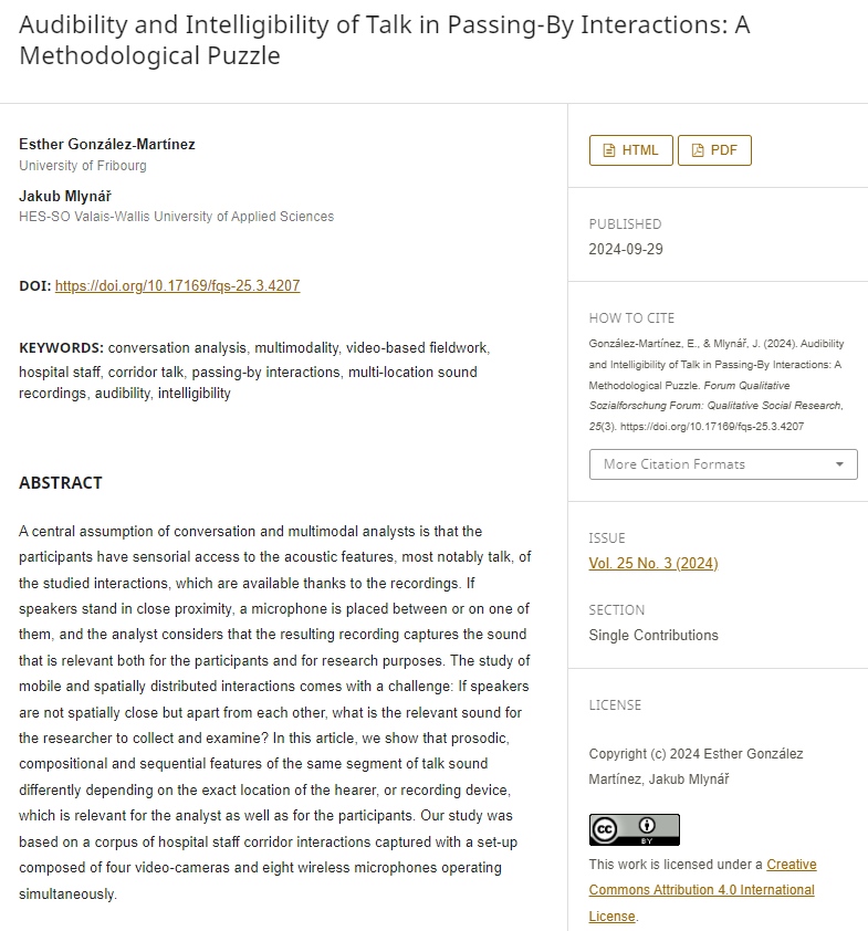 Ever wondered how the location of hearers and recording devices impacts the analysis of social activities? Our study with Esther González-Martínez dives into this puzzle, examining how audibility changes with spatial dynamics in hospital corridors. #EMCA t.ly/JQz5a
