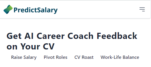 PredictSalary's tweet photo. AI Career Coach feature has been released! 🎉

🧑‍🍳Roast your CV! 
💰Ask for advice on how to raise your salary!

And more...

https://t.co/cLCjpeRsPC https://t.co/Jc5HJcLssW