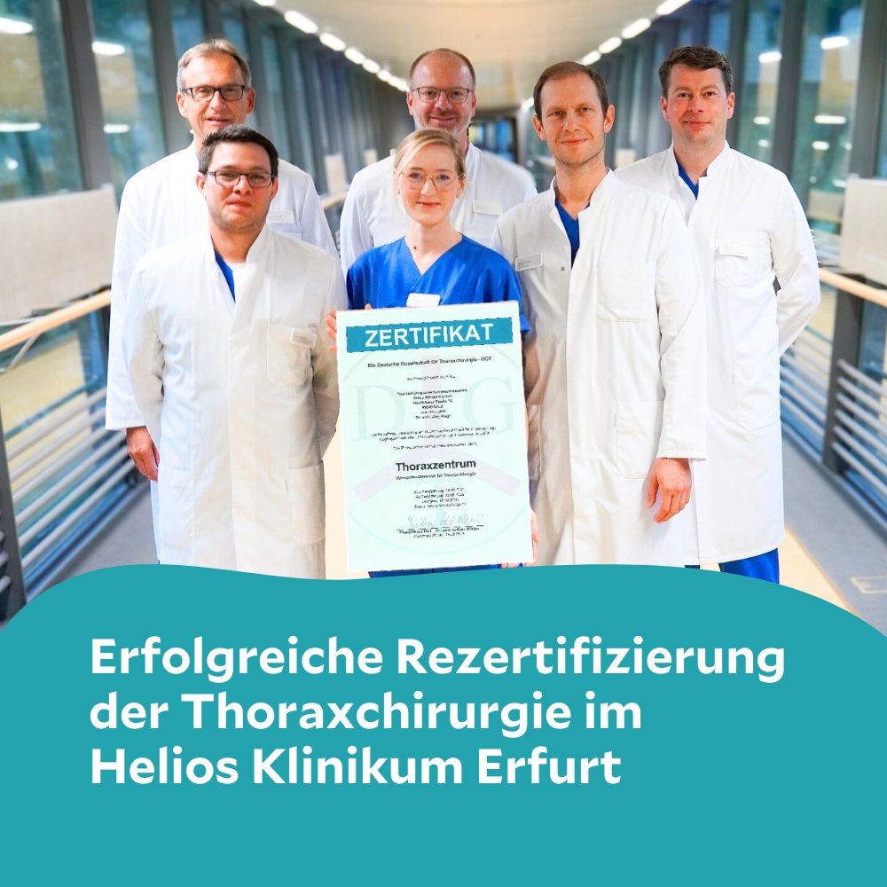 Die Thoraxchirurgie des <a href="/ErfurtHelios/">Helios Klinikum Erfurt</a> wurde erneut als #Kompetenzzentrum der Deutschen Gesellschaft für #Thoraxchirurgiezertifiziert! 🎉 Ein großartiger Erfolg für das Team und ein Zeichen für herausragende Versorgungsqualität in Mittel-#Thüringen. #CommittedToLife