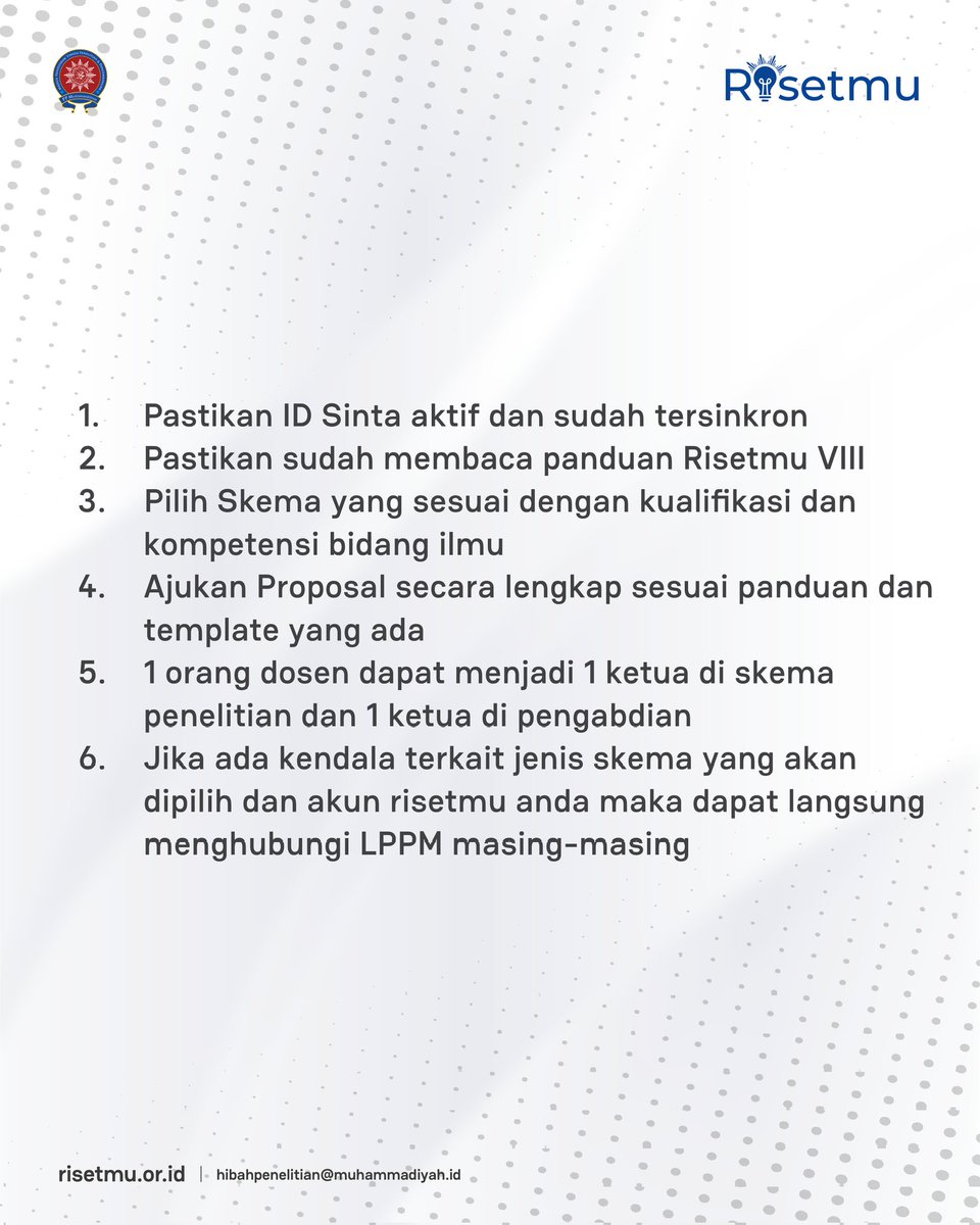 🚨LAST CALL🚨

Jangan lupa!
Batas unggah proposal hibah riset Muhammadiyah HARI INI PUKUL 23.59🙌

Yuk, perhatikan lagi seluruh ketentuannya yaa!

#Muhammadiyah #Diktilitbang #KampusMuhammadiyah #RisetMuhammadiyah