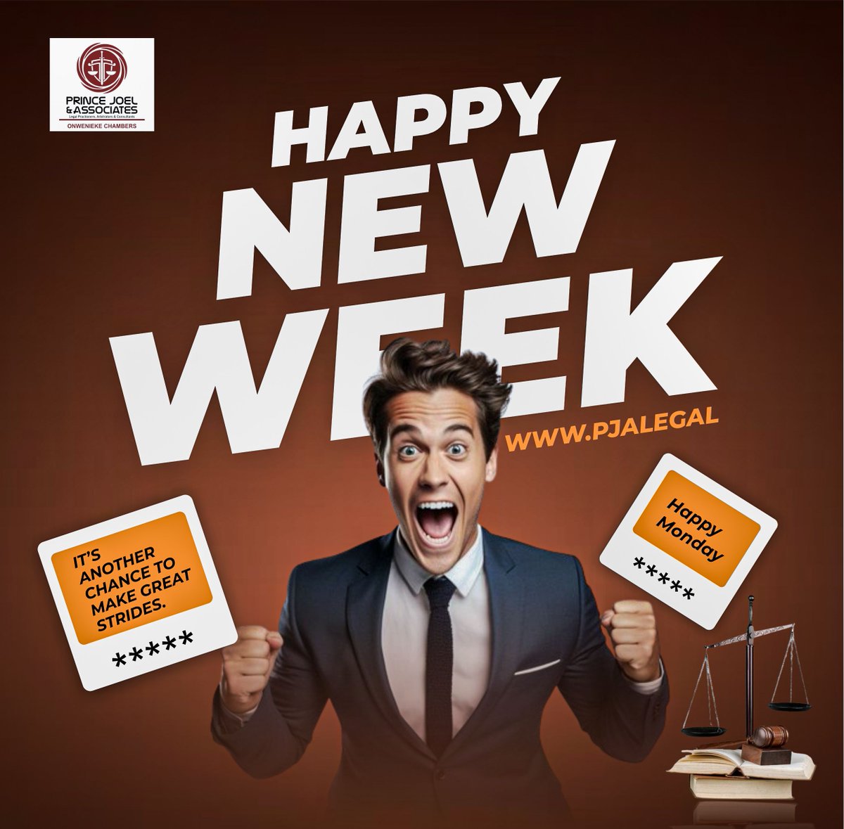 pjalegal's tweet photo. Monday Motivation for the Week Ahead! 
As a law firm, we believe that every new week is a fresh opportunity to stand for justice, advocate for our clients, and make a difference in the world. 

It's another chance to make great strides!

#mondaymotivation  #LegalExcellence https://t.co/cMQWIzEQBC