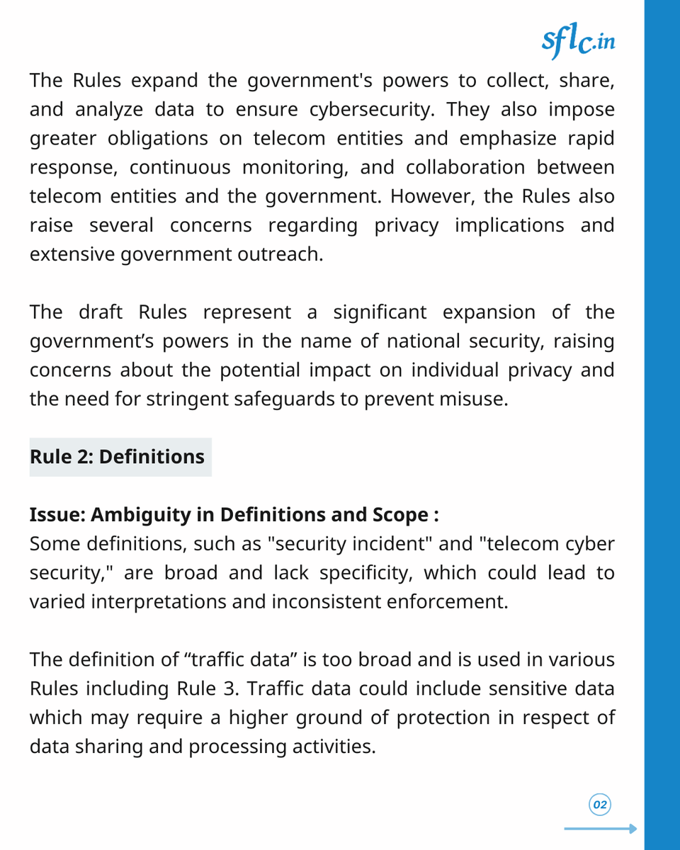SFLCin's tweet image. #DraftRules #telecommunication

The draft Telecommunications (Telecom Cyber Security) Rules, 2024 (“Rules”) has introduced new regulations to enhance the cybersecurity framework for telecommunications in India. The rules expand the government&apos;s powers to collect, share, and…