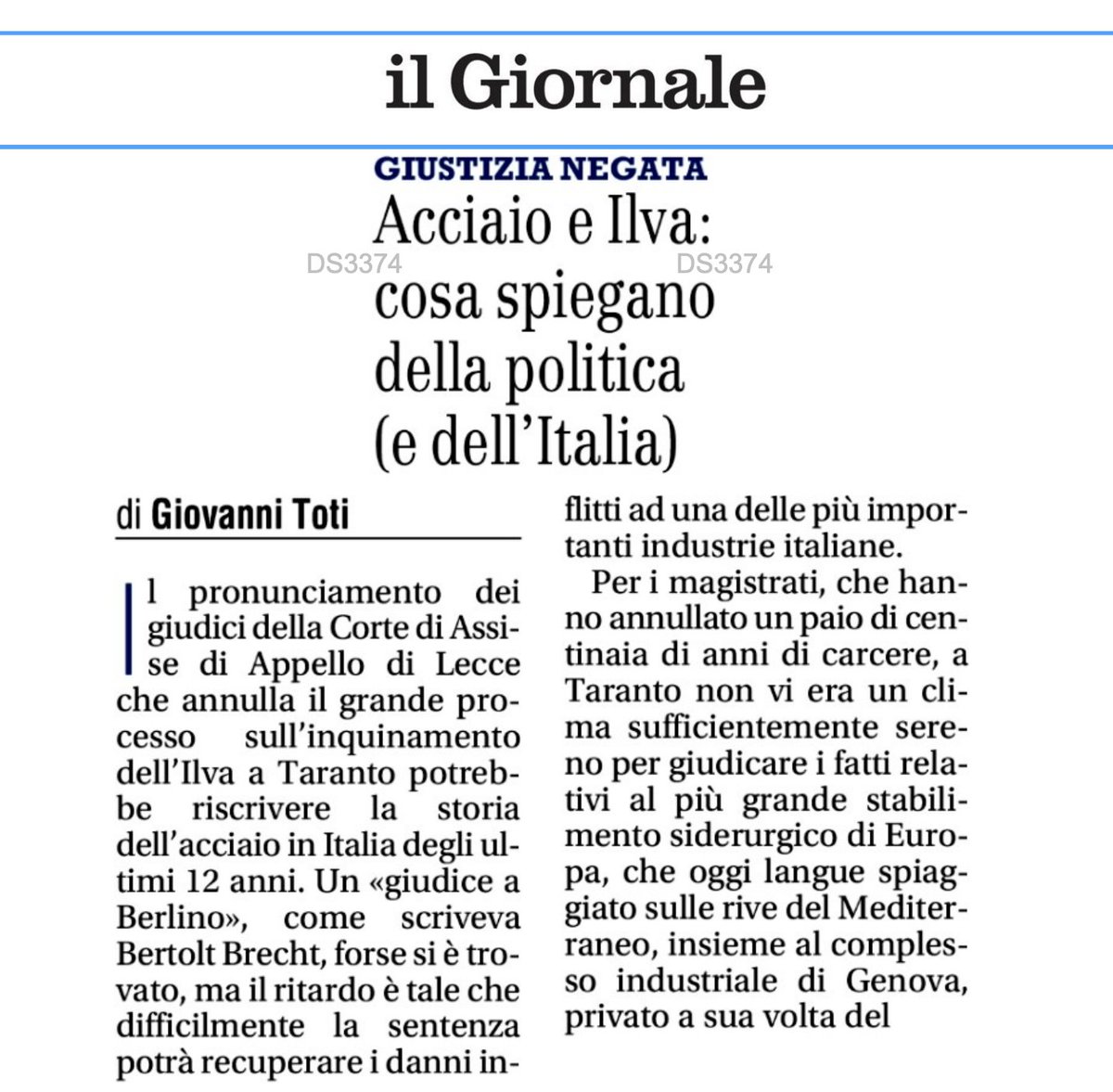 Da quando ha ammesso di essere un corrotto, patteggiando la condanna, Giovanni Toti è diventato editorialista del Giornale, ogni lunedì. Non so se indignarmi o apprezzare la coerenza etica del centrodestra, dove da sempre una condanna, specie se per corruzione, fa curriculum