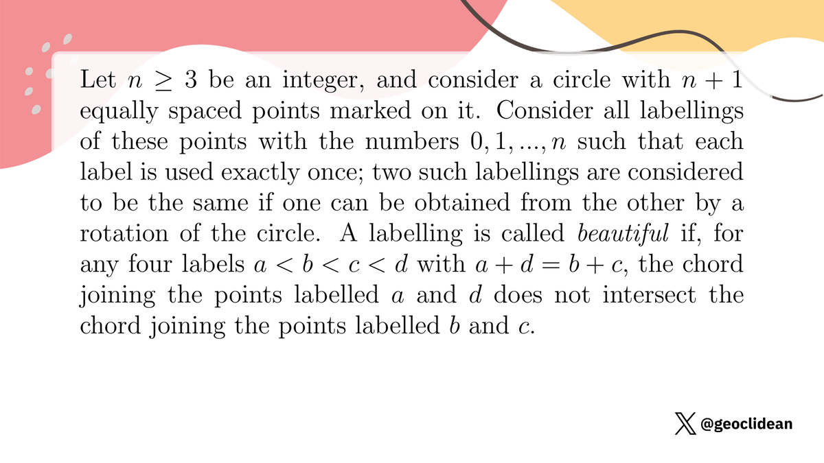 geoclidean's tweet photo. Beautiful Labelings
#Combinatorics #IMO2013 #IMO #IMOShortlist https://t.co/dsqnAqJfeE