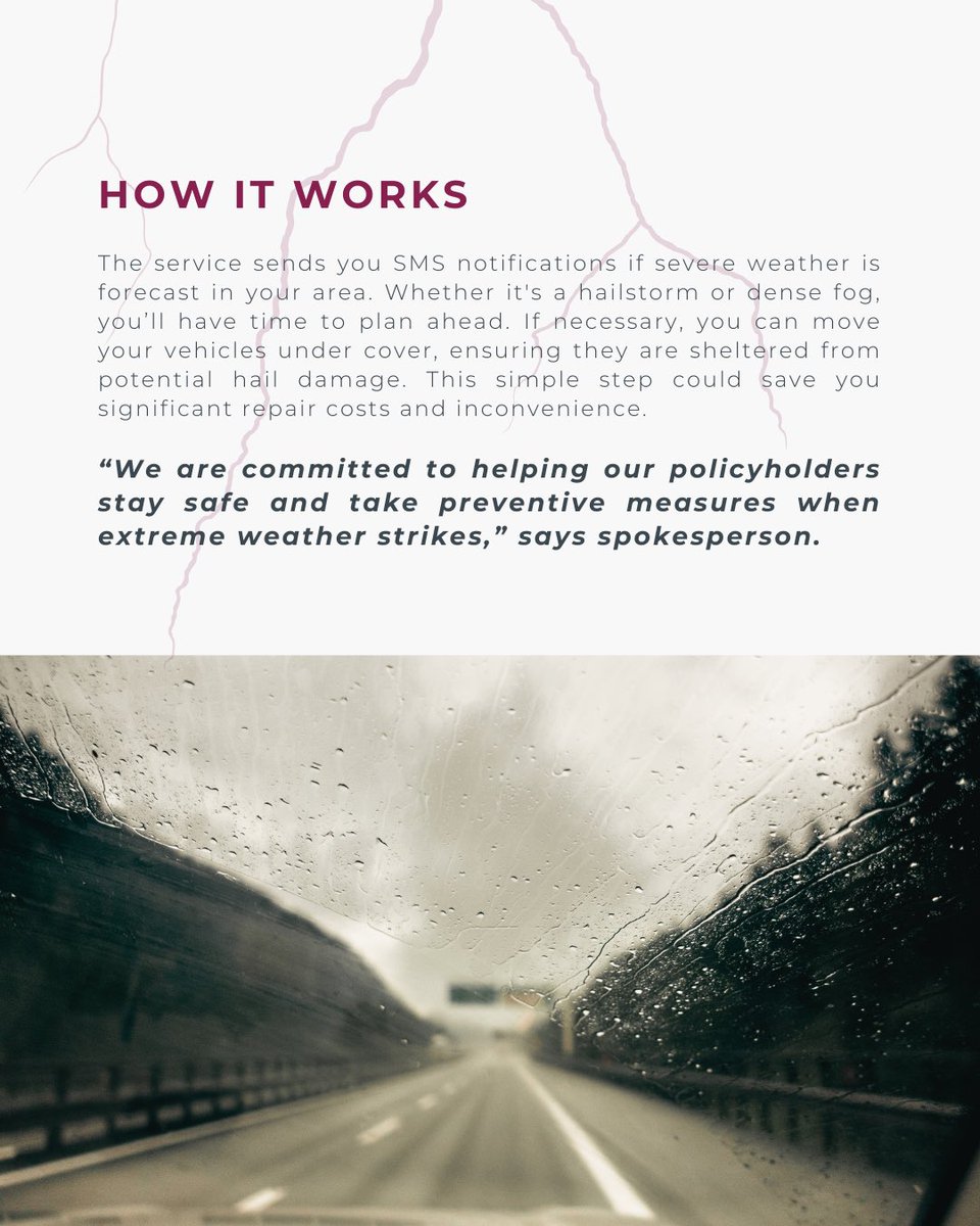 Barkers and Africa Weather have partnered to offer a severe weather and hail notification SMS service to Barker Personal and Fleet clients. 

#weather #hail #thunder #insurance #thepersonaltouch #alerts #teambarker