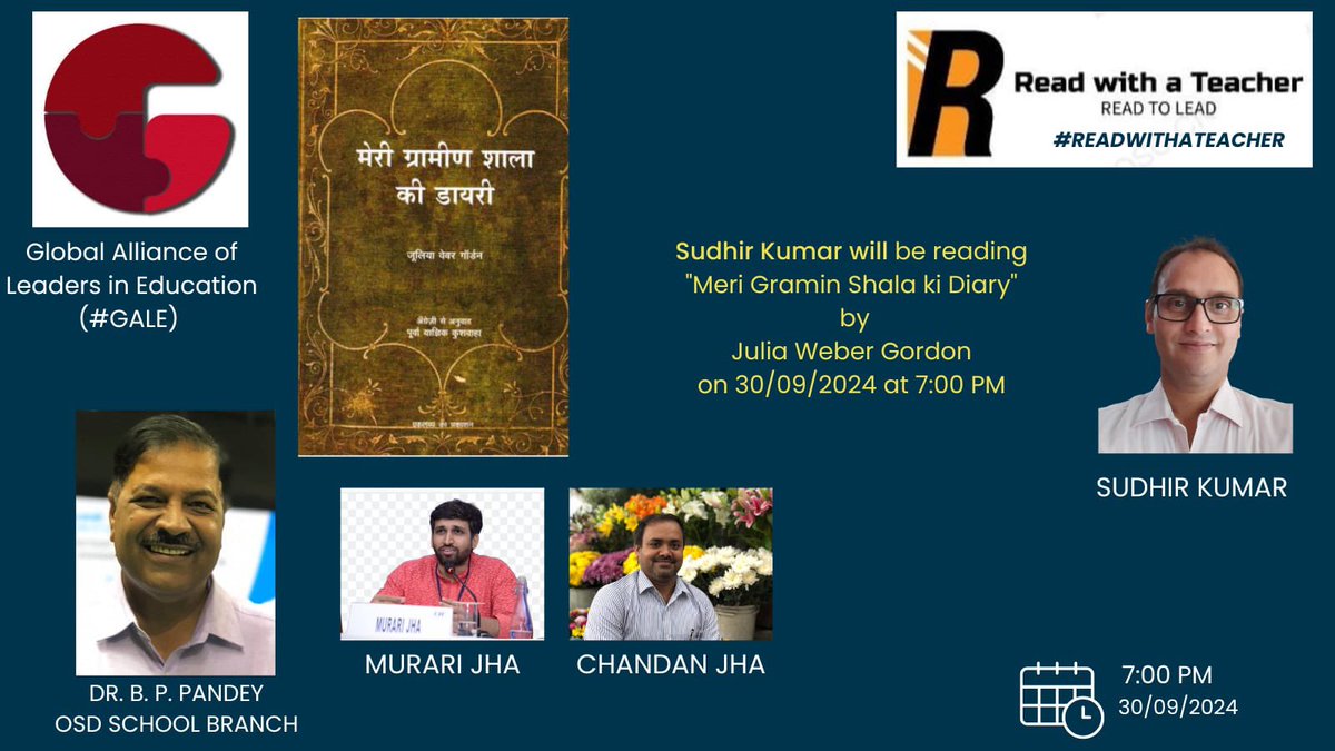 #ReadWithATeacher

Join us today at 7:00 PM IST for an insightful session on “My Country School Diary” authored by Julia Weber Gordon

The session will be live on FB as well

bit.ly/ReadWithATeach… 

<a href="/Dir_Education/">DIRECTORATE OF EDUCATION Delhi</a>
<a href="/PbpandeyB/">B P Pandey</a> <a href="/Reflectivediary/">Murari jha, PhD</a> <a href="/sudhir_duhan/">SUDHIR KUMAR</a> <a href="/Ila1576/">Ila Varma</a>