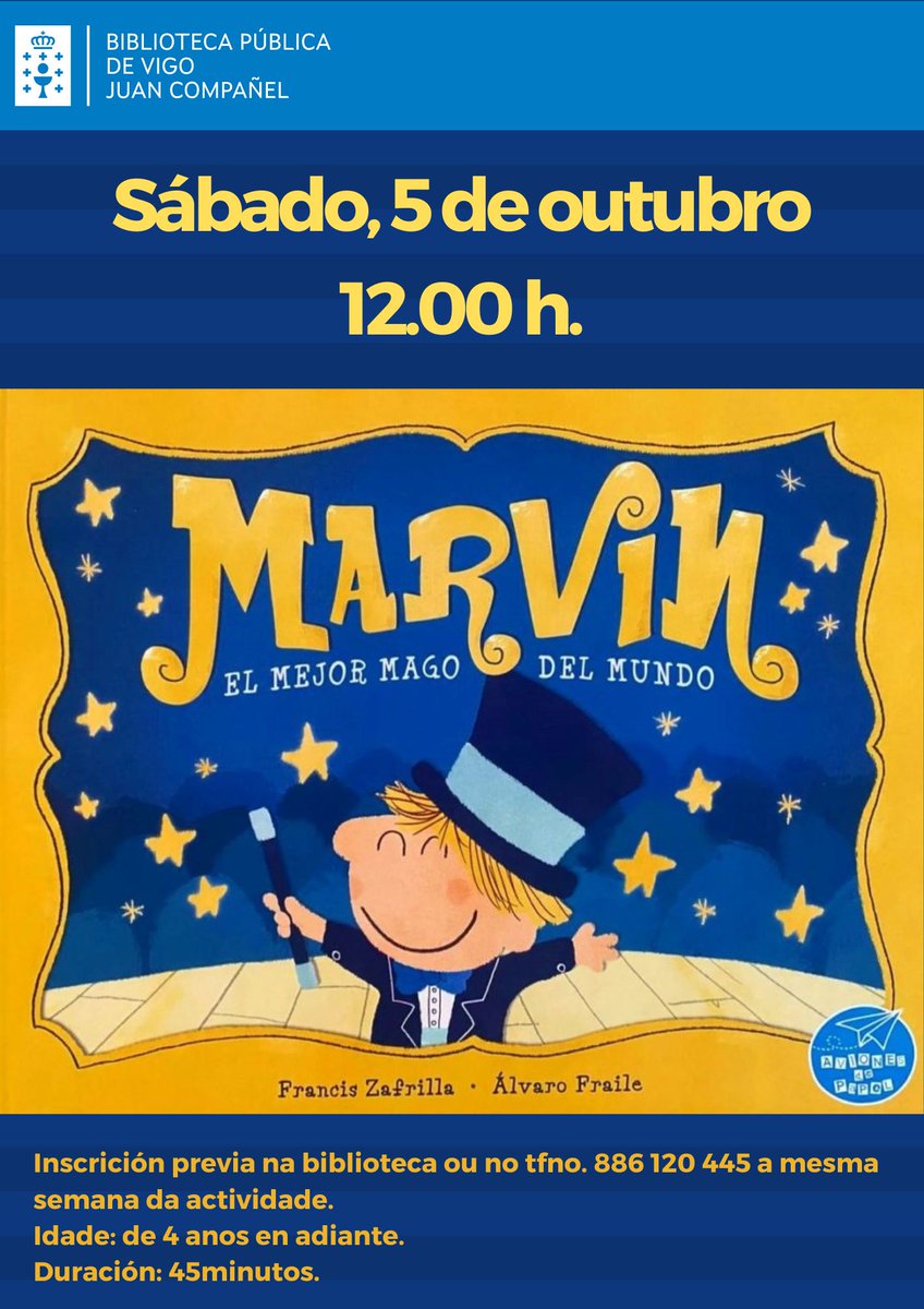 bibliotecavigo's tweet photo. #cultura #maxia #biblioteca
Abracadabra! Comezan as actividades para a cativada! Este sábado maxia, podedes anotarvos dende hoxe 🎩✨ https://t.co/6Ty9kg6ExX