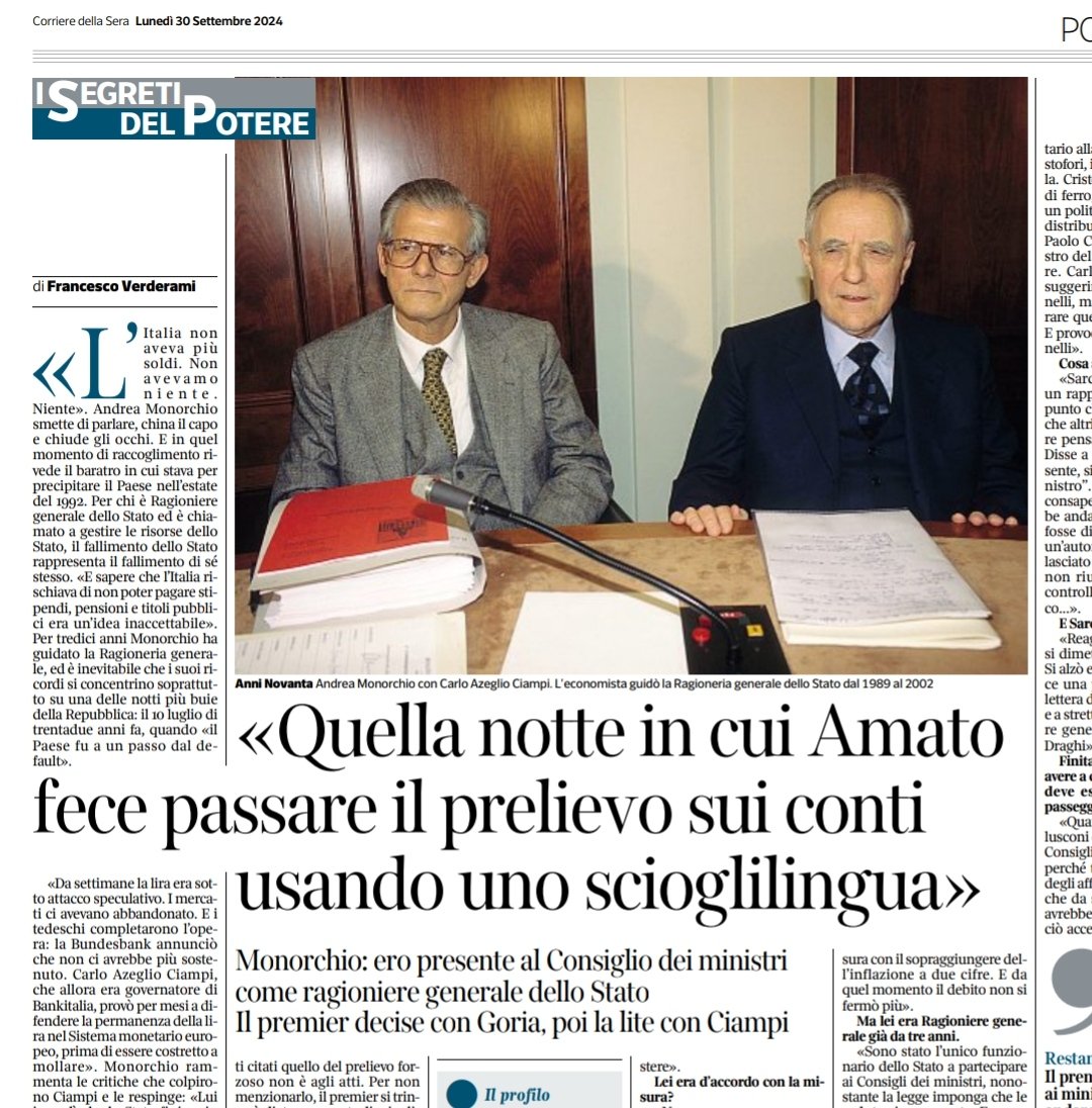 Una delle pagine più buie della storia di Italia. Il prelievo forzoso sui conti correnti venne fatto per ideologia, non per necessità. Venne fatto per mantenere contro ogni logica l'Italia nello SME (antesignano dell'euro), venne fatto per non fare intervenire la Banca d'Italia e