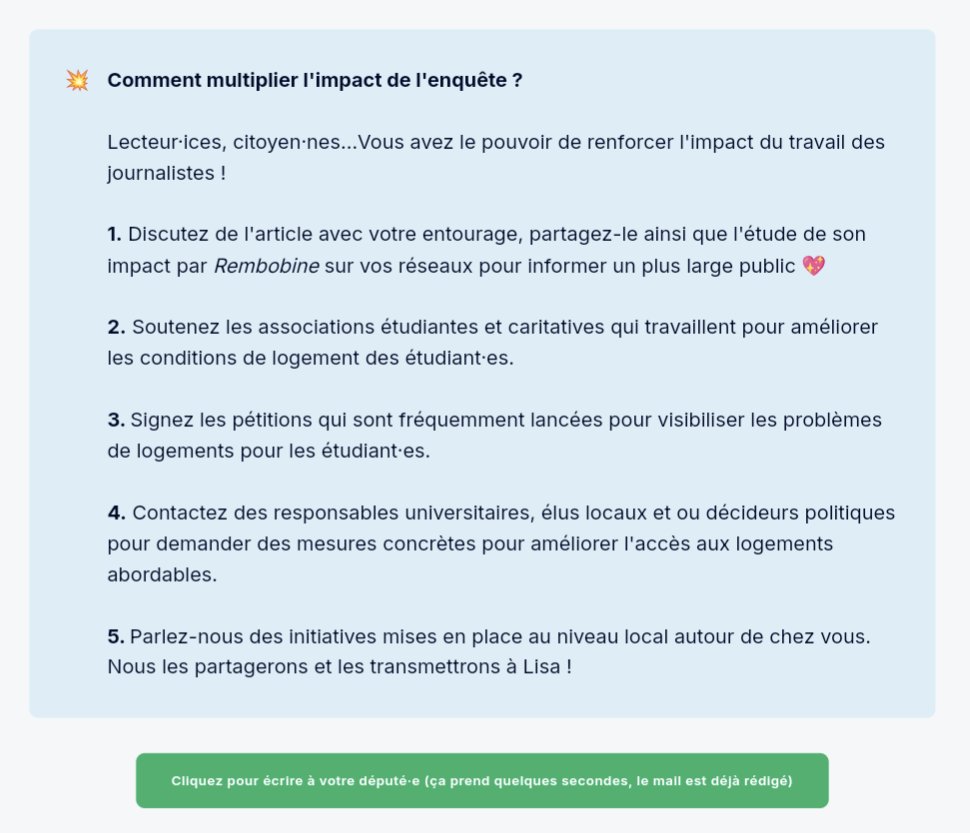 Le mal logement des étudiant·es vous révolte et vous souhaitez agir ?

Vous avez le pouvoir de renforcer l'impact du travail des journalistes !Quelques conseils, et un mail prêt à envoyer à votre député·e ! Par ici rembobine.info/etudiants-et-m…