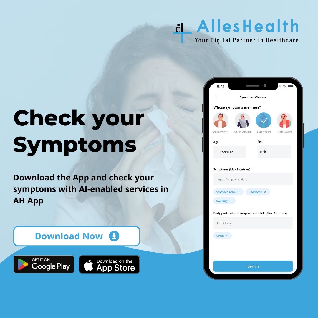 Always check your symptoms with our AI enabled symptoms checker, an amazing and handy solution before jumping to conclusions. Use Alleshealth's Symptom checker and stay on top of your health😌