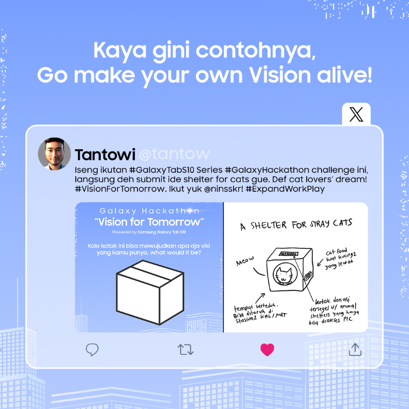 samsungID's tweet photo. Menangkan Galaxy Tab S10 Series, submit ide kamu sekarang! 🥳🎁

1.RT, like &amp; reply visi paling out of the box kamu!

2.Mention &amp; ajak 1 temen kamu buat ikutan!

3. Pakai hashtag #GalaxyHackathon #VisionForTomorrow #GalaxyTabS10 #ExpandWorkPlay

Ditunggu hingga 6 oktober ya!
