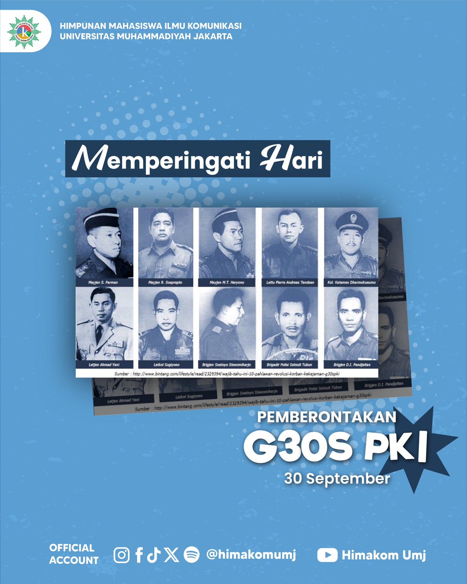 [MEMPERINGATI HARI G30S PKI]

Halo Icommers🙌🏻 

Hari ini, kita mengenang peristiwa kelam yang membentuk identitas bangsa. Mari kita jaga persatuan dan kesatuan, serta gunakan peringatan G30S/PKI untuk memperkuat nilai Pancasila.