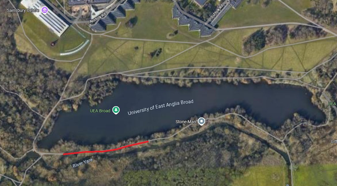 We have been notified that there is a tree down on the path around the UEA Broad, near the Mathematical Bridge. The path is being closed off until this can be made safe.