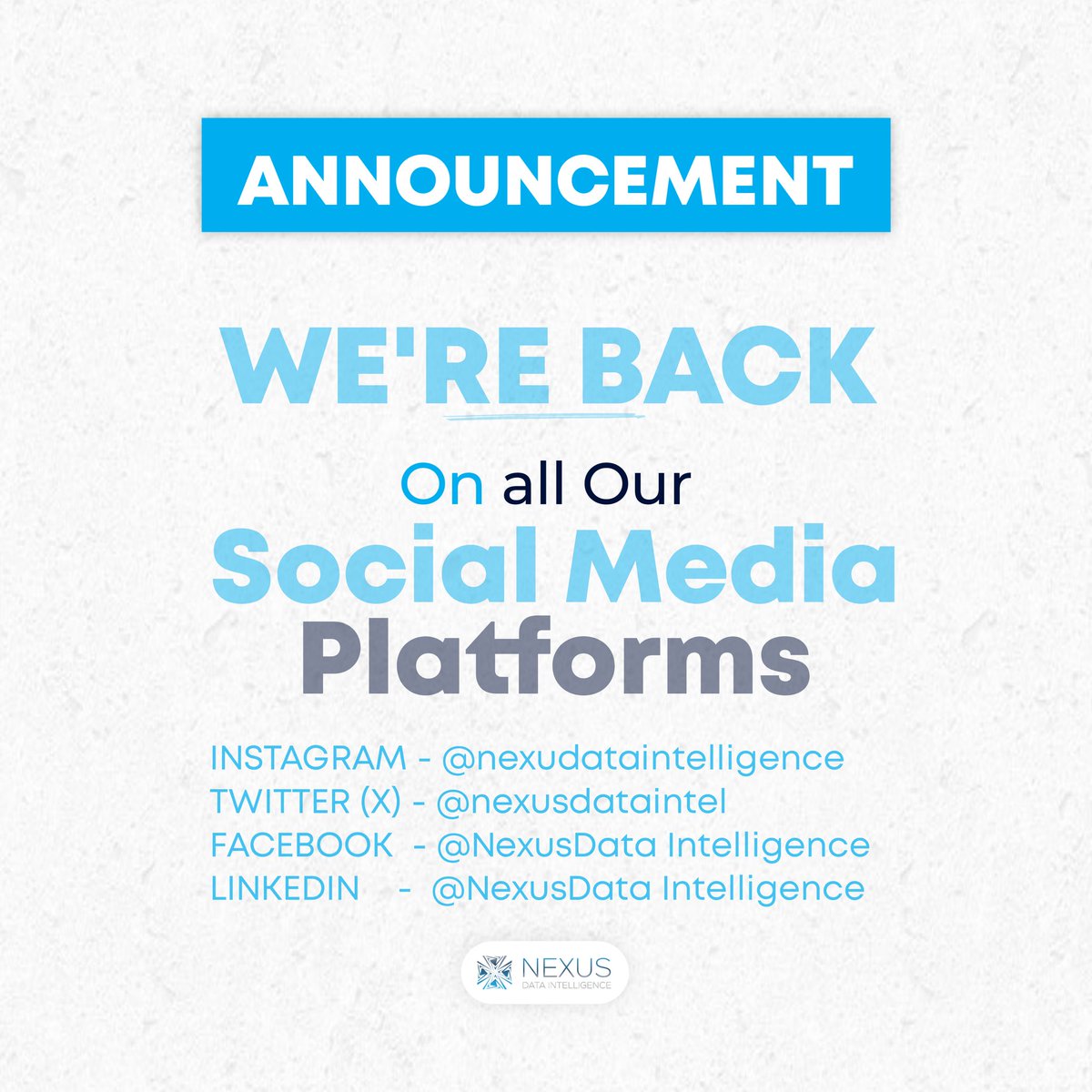 NDIntelligence's tweet image. Nexus Data Intelligence is back on here and all other platforms, bigger and better than ever
#nexusdataintelligence #nexusisback
