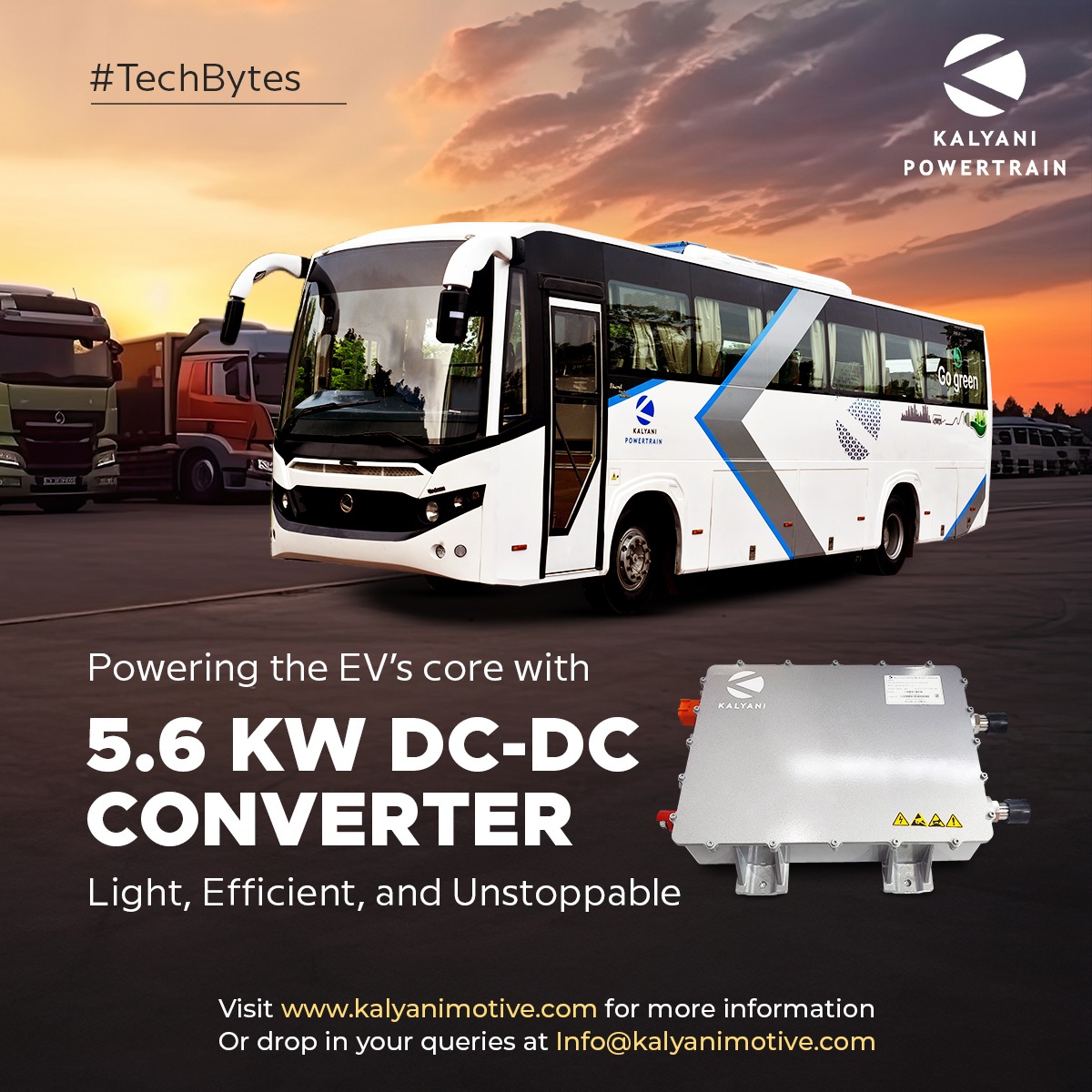 Kalyanimotive's tweet image. Revolutionize your electric CVs with our 5.6 kW DC-DC Converter. It is designed to optimize the power requirements of your EVs’ powertrains while ensuring uninterrupted functionality thereby unlocking your vehicles’ full potential.

#TechBytes #AdvancedTechnology