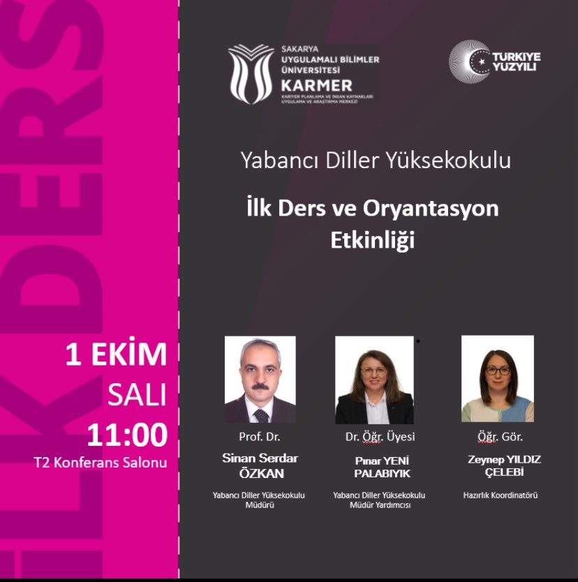 İlk ders ve oryantasyon etkinliğimiz 1 Ekim Salı Günü saat 11.00 de T2 konferans salonunda gerçekleşecektir.Tüm öğrencilerimizi bekleriz📢📢