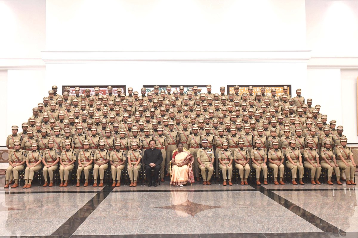 Probationers of Indian Police Service 76 RR (2023 batch) called on President Droupadi Murmu at Rashtrapati Bhavan. The President said that without maintaining law and order, ensuring justice and protecting citizens’ rights, progress becomes a meaningless term. She advised