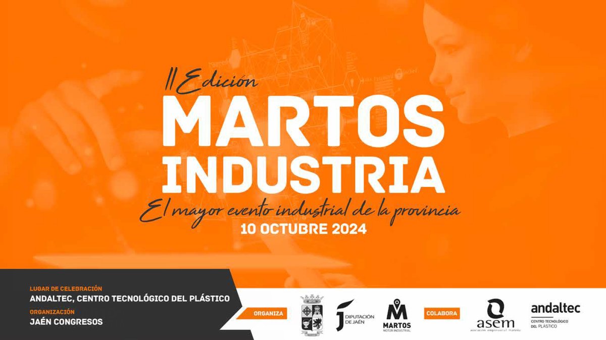 👉 La próxima semana celebraremos la segunda edición de Martos Industria, el mayor evento industrial de la provincia.
📅 10 de octubre
📌 Andaltec Centro Tecnológico
✍️Aún puedes inscribirte martosindustria.com

#JaénporIndustria #Empresas #Martos #Industria #Desarrollo