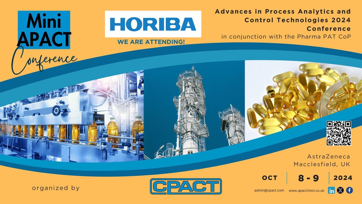 HORIBA_UK's tweet photo. Just over a week to CPACT's mini-APACT conference hosted by AstraZeneca in Macclesfield. Two whole days of presentations, posters &amp; networking! 

📅 8th-9th October 2024

Book here: https://t.co/BwLKT9nPNX

#HORIBA #MiniAPACT2024 #CPACT #APACT #ProcessAnalytics https://t.co/oDAcwiTUle