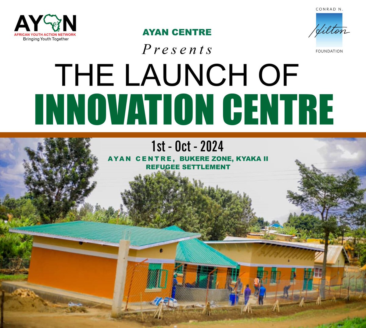 African Youth Action Network - AYAN (@ayan_africa) on Twitter photo Exciting news!
Our #InnovationCentre is launching tomorrow on October 1, 2024, in Bukere Zone, Kyakka II Refugee Settlement.
This multi-purpose hub will foster community learning, collaboration, and growth.
Join us in celebrating this milestone made possible by
<a href="/hiltonfound/">Hilton Foundation</a> Exciting news!
Our #InnovationCentre is launching tomorrow on October 1, 2024, in Bukere Zone, Kyakka II Refugee Settlement.
This multi-purpose hub will foster community learning, collaboration, and growth.
Join us in celebrating this milestone made possible by
<a href="/hiltonfound/">Hilton Foundation</a>