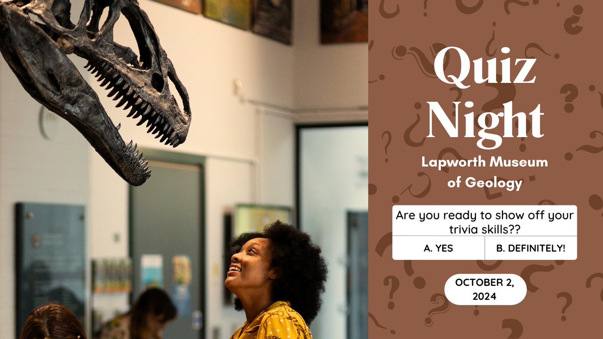 lapworthmuseum's tweet photo. 1 day until our Quiz Night! Book your tickets now for a fun night of trivia surrounded by geological treasures: https://t.co/ESloOcKpp3
#LapworthRocks #QuizNight #quiz #event #trivia #HelloBrum #ThisIsBham #museum #geology #dinosaur @unibirmingham @LES_UniBham @ace_national https://t.co/Mx0retnzut