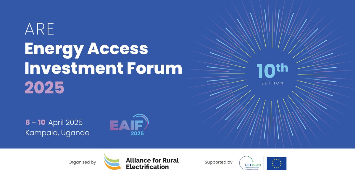 SAVE THE DATE 📅 

Organised by the Alliance for Rural Electrification, and supported by <a href="/GET_invest/">GET.invest</a>, ARE Energy Access Investment Forum 2025 will take place in Kampala, Uganda on 8-10 April 2025!

eaif.energy