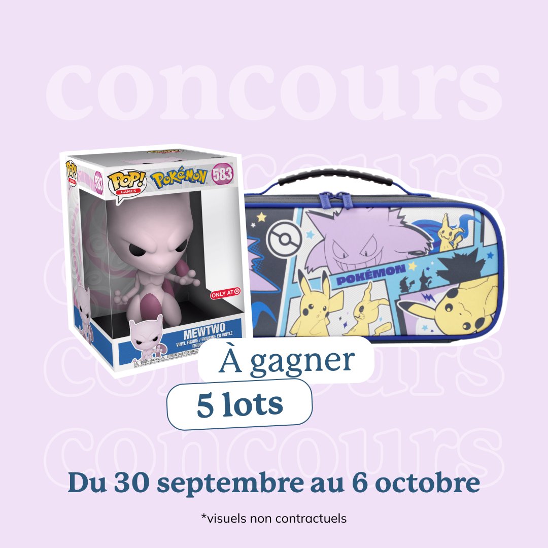 ⭐JEU-CONCOURS ⭐

Tentez de gagner 5 lots comprenant :

1 figurine POP funko 25cm
3 mangas 
1 pochette pokémon

Pour jouer RT + follow

TAS des 5 gagnants le 7/10

#CONCOURS #manga #JeuConcours