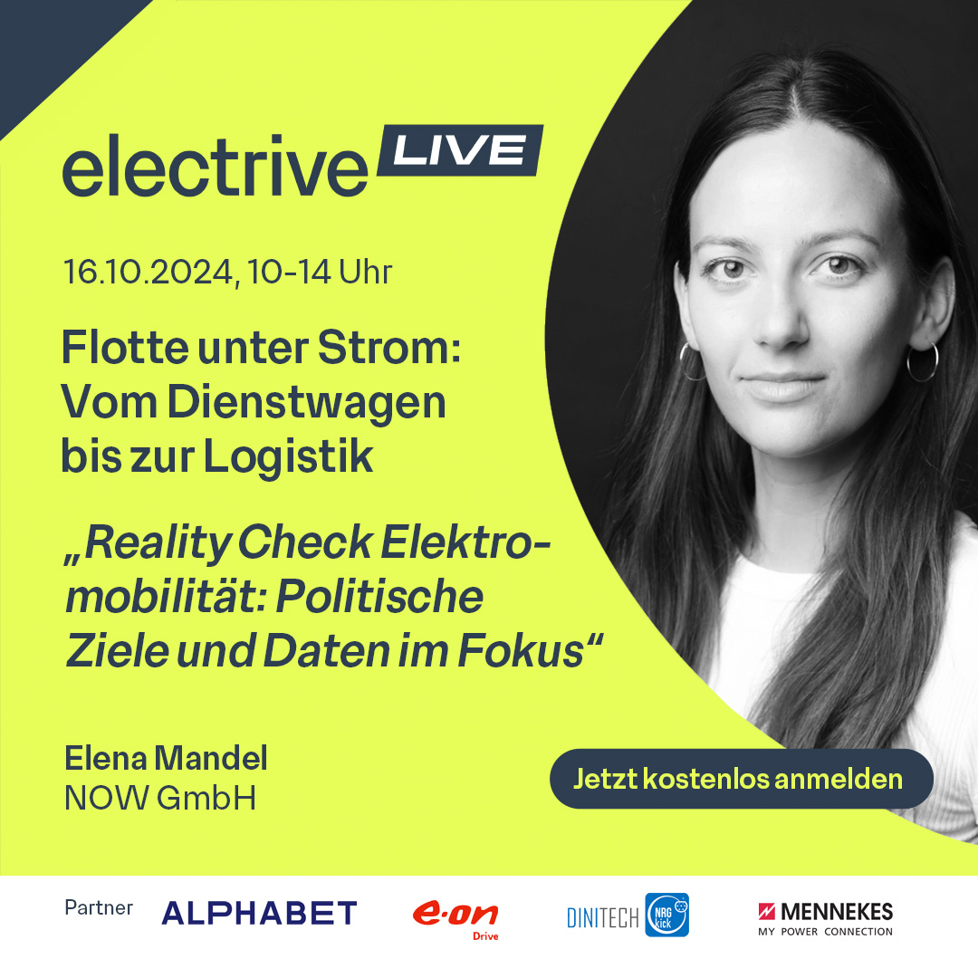 ElectriveNet's tweet photo. Am 16.10. dreht sich bei electrive LIVE alles um die #Flotten-Elektrifizierung. Für ihren „Reality Check Elektromobilität“ nimmt Elena Mandel, Programm Managerin Elektromobilität bei der #NOW GmbH, politische Ziele und Daten in den Fokus.
https://t.co/9y6H2Clcw8 https://t.co/Te9epxvSNn