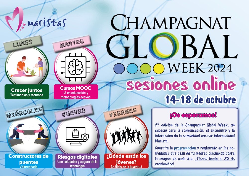 colegiochamberi's tweet image. ¡Del 14 al 18 de octubre, únete a la #ChampagnatGlobalWeek!   Conferencias, talleres y mucho más. ¡No te lo pierdas!  #EducaciónConectada 
#MaristasCuentaConmigo
@maristasiberica
maristaschamberi.com/champagnat-glo…