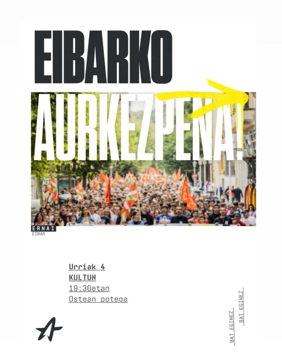Bat eginez independentziara!!
Eibarren, Urriak 4an (ostirala) 2024-2025 ikasturteko aurkezpena eingou Kultun!!
Ostian danok batera potetxo bat hartukou, ezta?😉🍻

Animatu eta antolatuu! 💪🏻💥